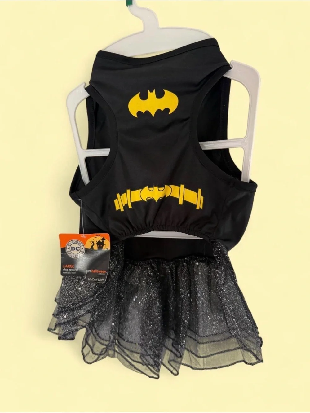 NEW WITH TAGS! DC Batman Black and Yellow Pet Costume Dress with Sparkle Tulle